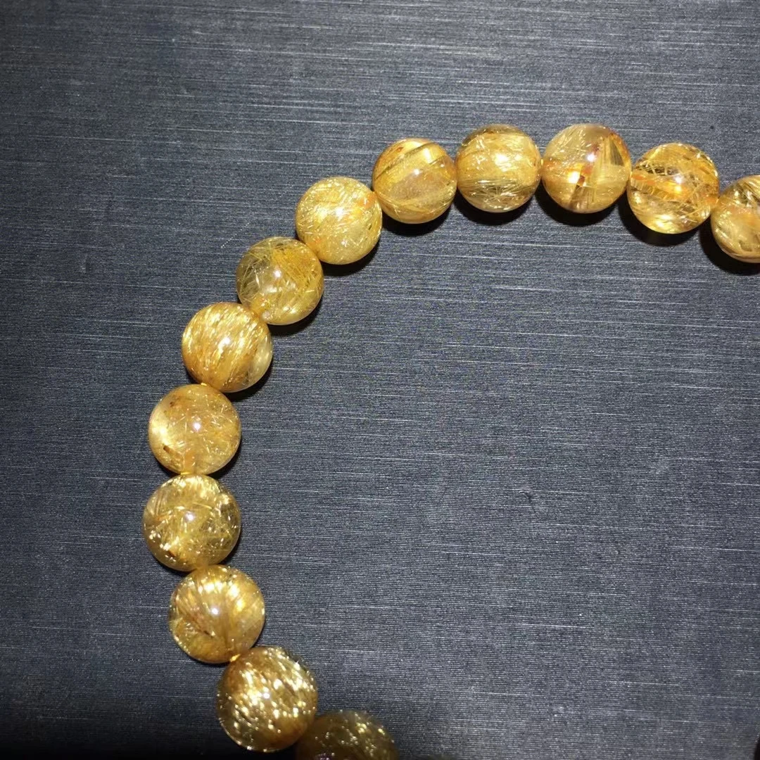 

Natural Gold Rutilated Quartz Bracelet Brazil Woman Man Wealthy 8mm Clear Round Beads Crystal Charms AAAAAA