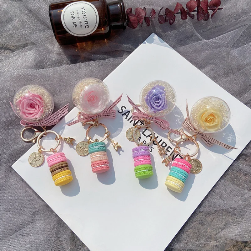 

New Car Key Chain Pendant Valentine Wedding Gifts Creative Rose Eternal Flower Keychain Pearl String Love Fashion Bag Pendant
