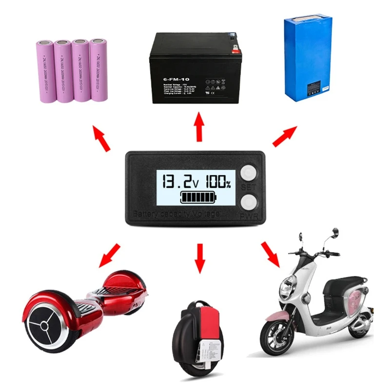 

Battery Capacity Monitor 8-100v Voltmeter Multimeter Tester Power Percentage Volt Indicator Gauge Waterproof LCD Display 918B