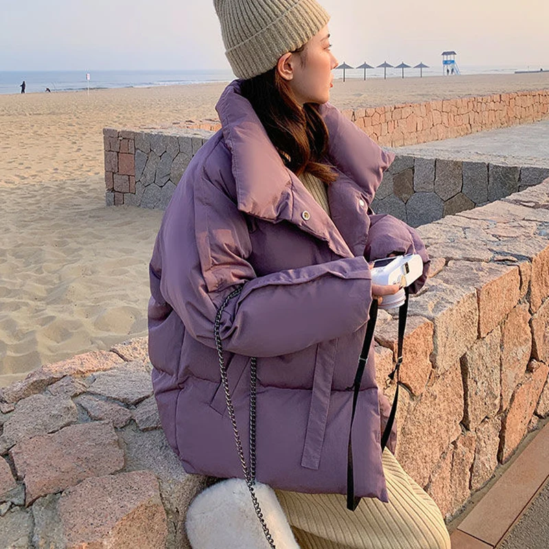 Winter Thick Warm Women's Parka Loose Fashion Solid Long Sleeve Down Padded Jacket Casual Versatile Women Outerwear 2022 New