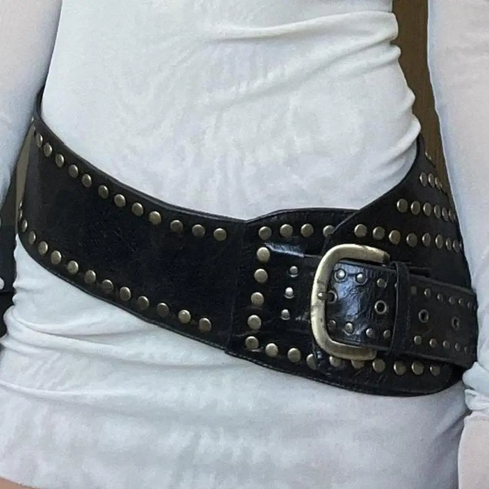 

Vintage Punk Style Asymmetric Belt Fashion Rivet Stitched Leather Belt For Women Gothic Streetwear PU Waistband Clothing Decor