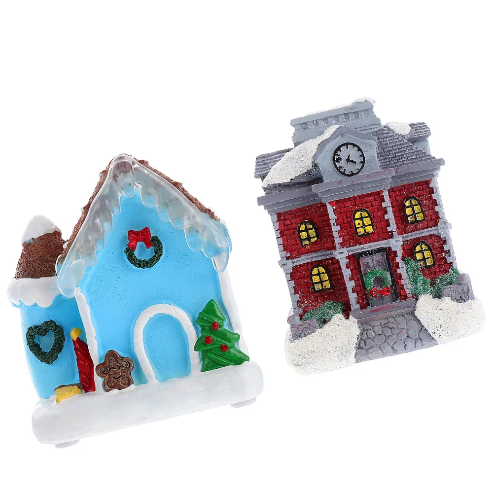 

Christmas House Village Houses Luminous Decoration Resin Minature Figurinelighted Ornament Light Led Desktopmini