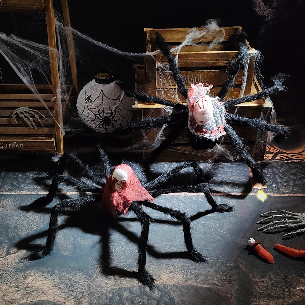 

50/75cm Halloween Theme Huge Hairy Plush Spider Colourful Horror Kid Toy Haunted House Photo Prop Scary Party Decoration Supplie