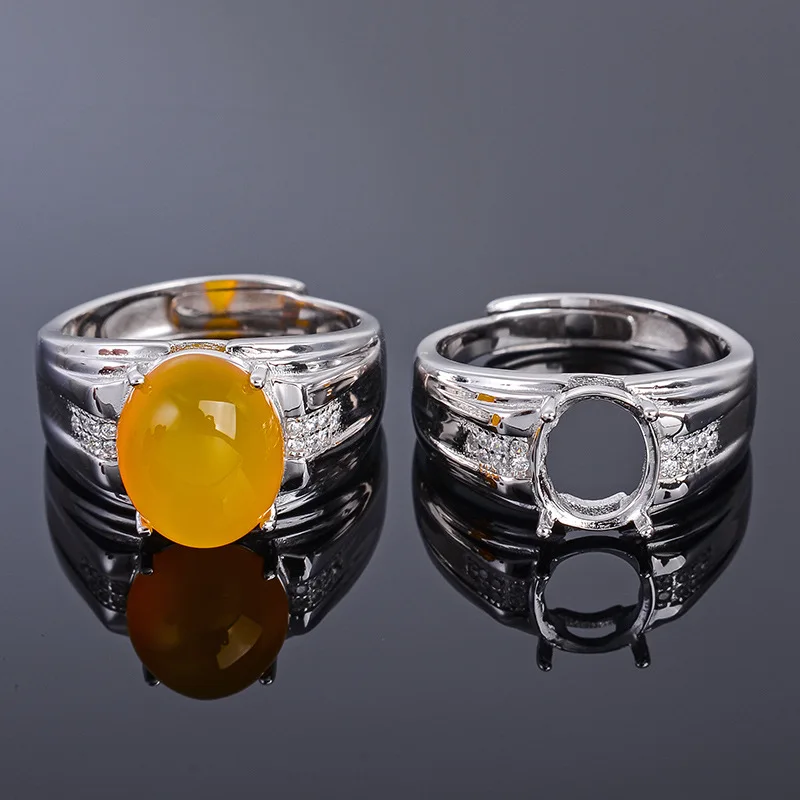 

MeiBaPJ 7*9/10*12 Chalcedony Gemstone Ring Empty Support for Men Real 925 Sterling Silver Fine Jewelry