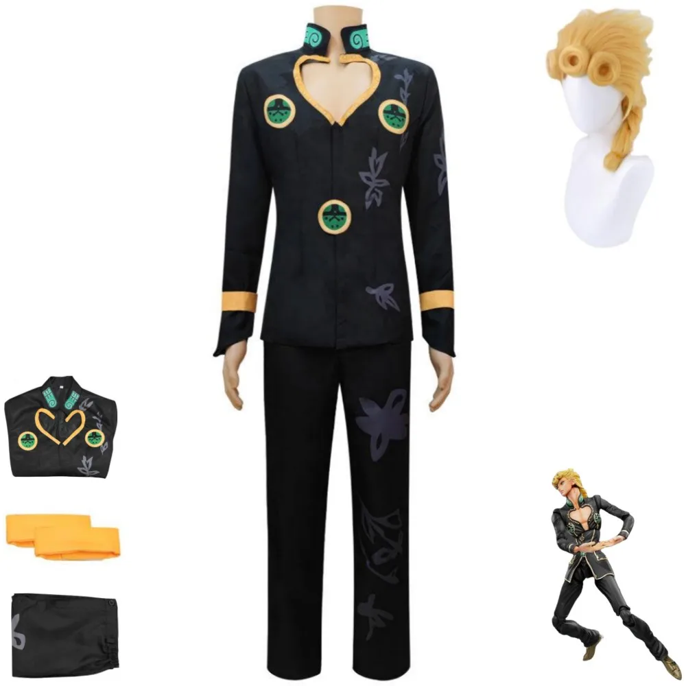 Anime Jojo'S Bizarre Adventure Golden Wind Giorno Giovanna Cosplay Costume Giogio Black Uniform Man Woman Halloween Suit