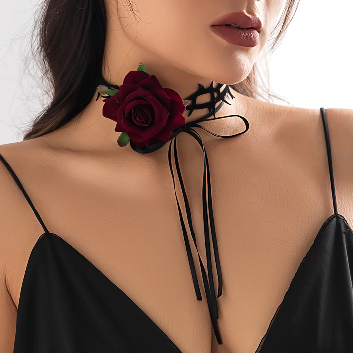 

Large Rose Flower Choker Necklace for Women Long Lace-up Flannelette Bramble Rope Collar 2023 Fashion Accessories on Neck Ladies