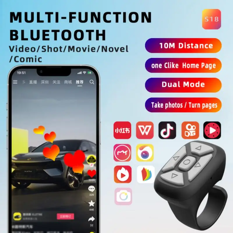 

Wireless Bluetooth Ring Remote Control Button Portable Fingertip Selfie Video Stick Page Turner Browsing Controller For Tik Tok