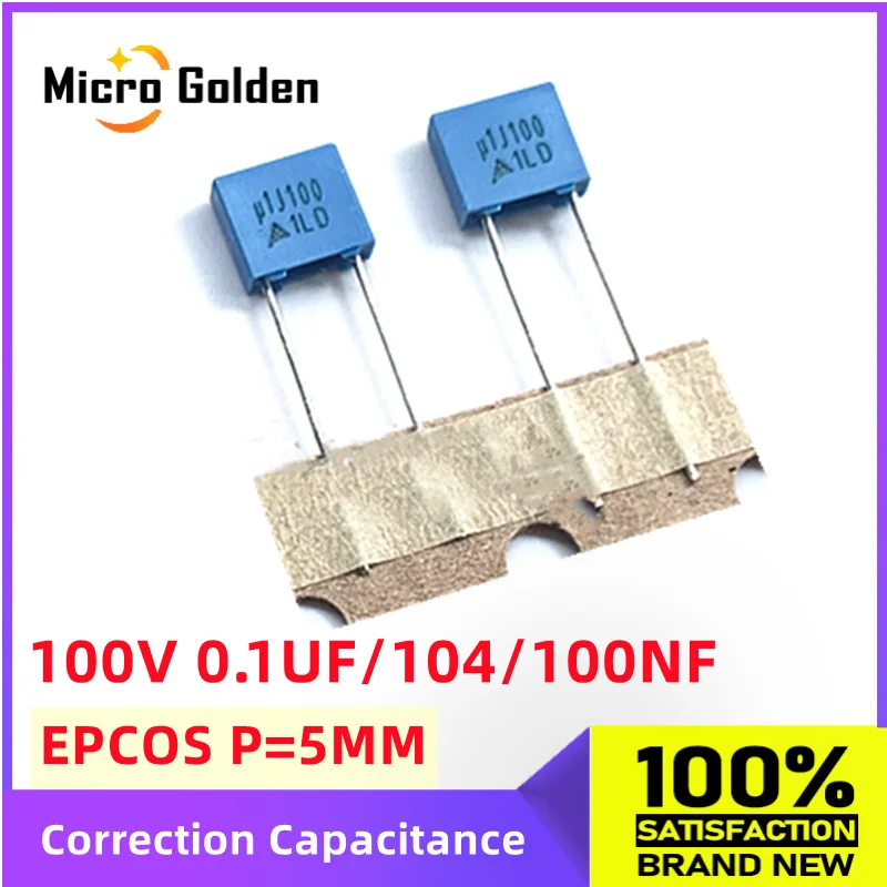 (10-100 шт.) EPCOS 0,1 uf 104 100V 100NF u1J100 неполярный конденсатор для коррекции лихорадки пленки 100V 0,1 uF/100NF/104J шаг 5 мм 5%