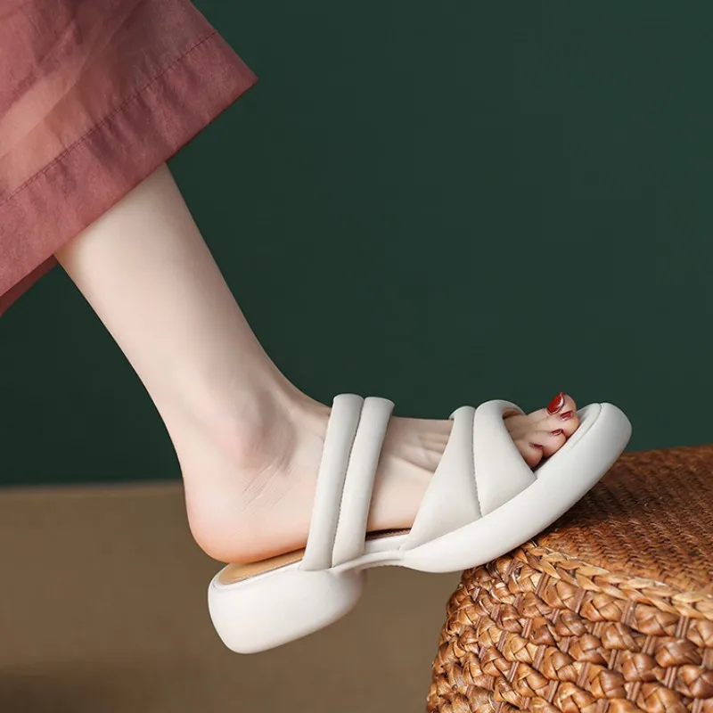 

Женские шлепанцы на платформе, повседневные шлепанцы на среднем каблуке, сланцы, пляжная обувь, лето 2023