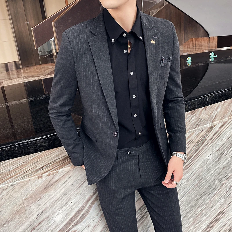 

2023 Boutique Blazer Handsome (Blazer+ Pantsuit) Business Handsome Korean Version Slim British Blazer Men's Two-piece Set