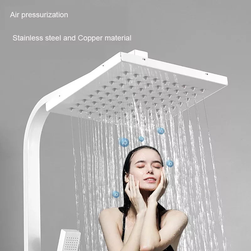

Роскошный белый термостатический дисплей смеситель для душа, все латунные дождевые Смесители для ванной комнаты создают электроэнергию
