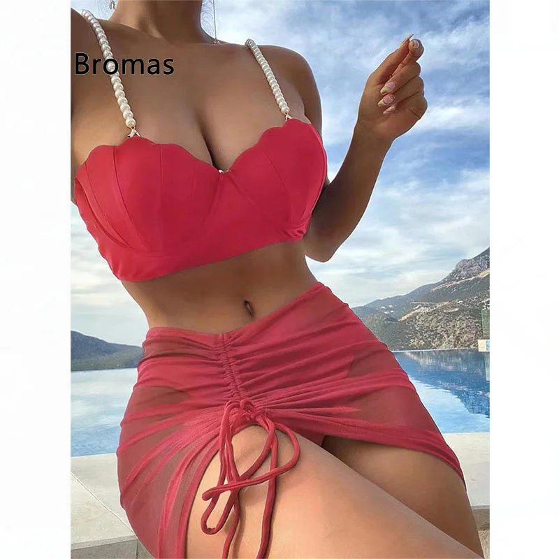 

Sexy 3 Piece Bikinis Set Swimsuit with Skirt Swimwear 2023 Women Push Up Bikini Beach Bathing Suit