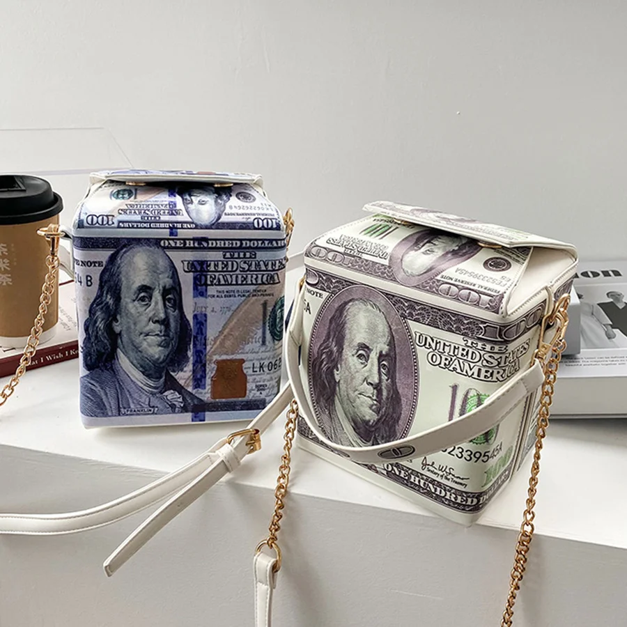 

Женская сумка, модная дамская сумочка с принтом долларов США, дизайнерская наплечная сумка-мессенджер с принтом долларов, кошелек с цепочкой
