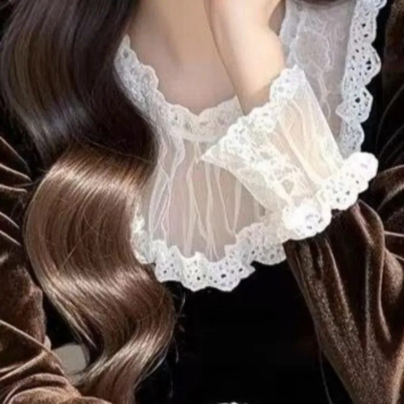 Matakawa кружевные бархатные блузки осень-зима корейская мода винтажные