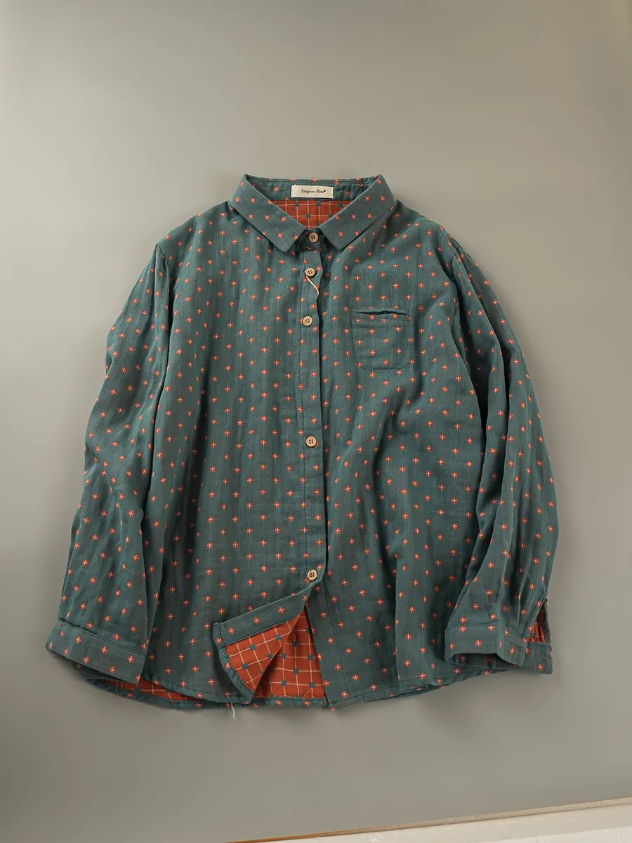 Lamtrip винтажная женская повседневная рубашка в горошек из мягкой двухслойной