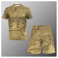 medieval map t shirt shorts 3d printing casual mens 2 piece beach sportswear 2022 new