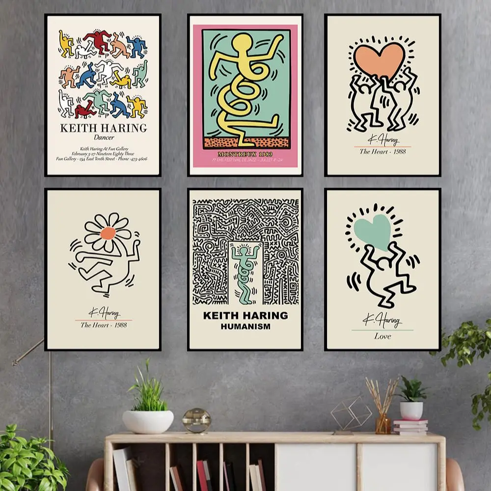

Exhibition Poster and Print Wall Art Abstract Funny Figure Retro Pop Canvas Painting Haring Mural Kids Room Keith Art Home Decor