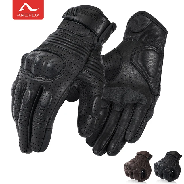 Arcfox motorcycle leather gloves vintage men women protective touchscreen motorbike motorcross cycling guantes moto perforated