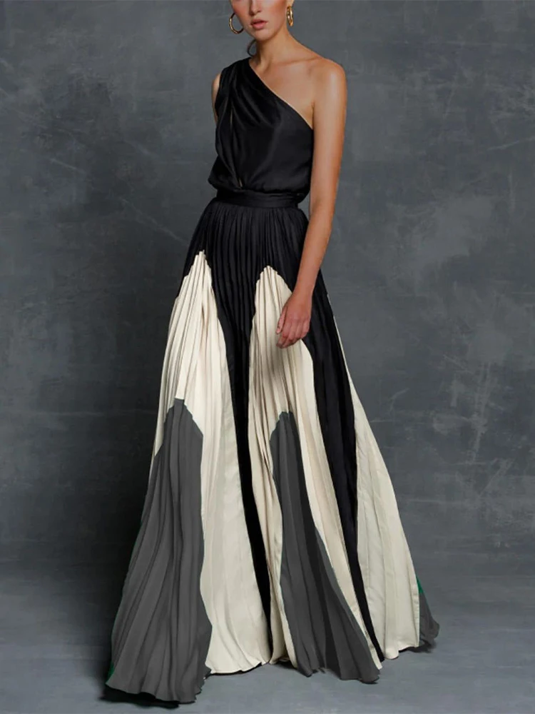 

Elegant Women Loose Party A-Line Dress New Fashion Waisted Printed Maxi Dress 2022 Female Summer Backless Evening Long Dresses