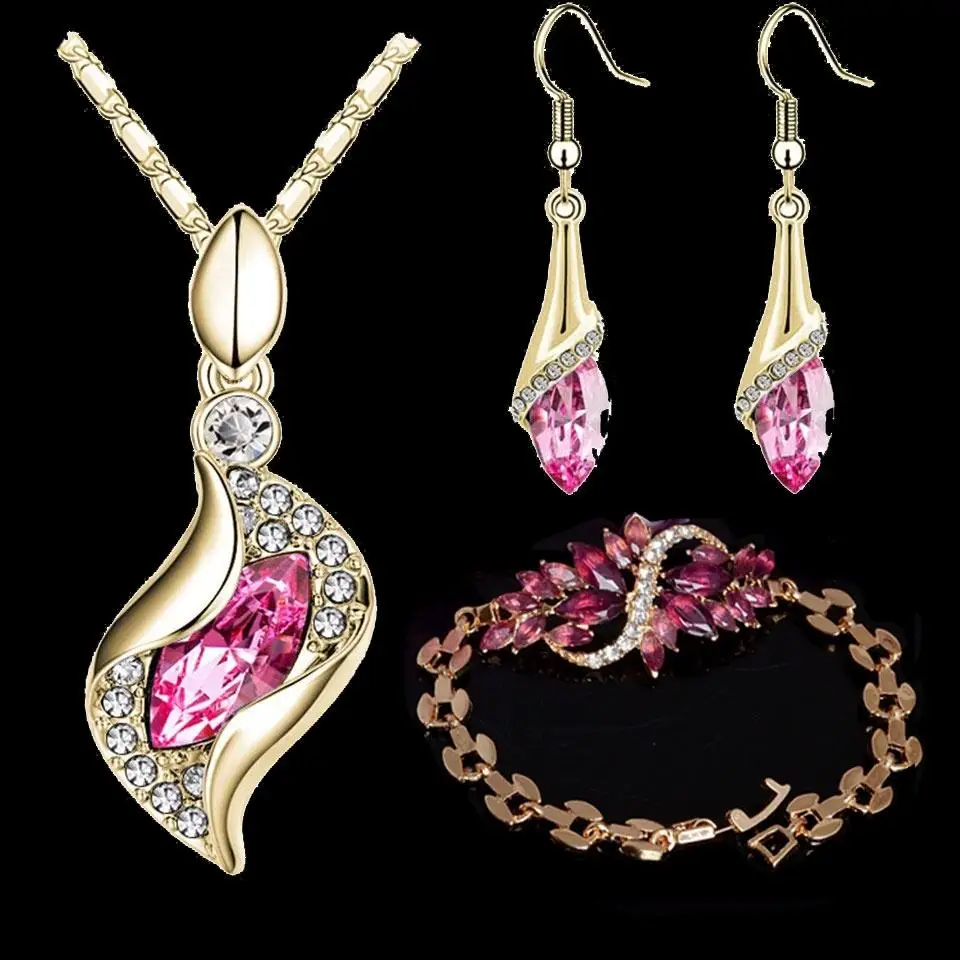 

MODA Elegant Luxury Design New Fashion 18k Rose Gold Plated Colorful Austrian Crystal Drop Jewelry Sets Women Gift