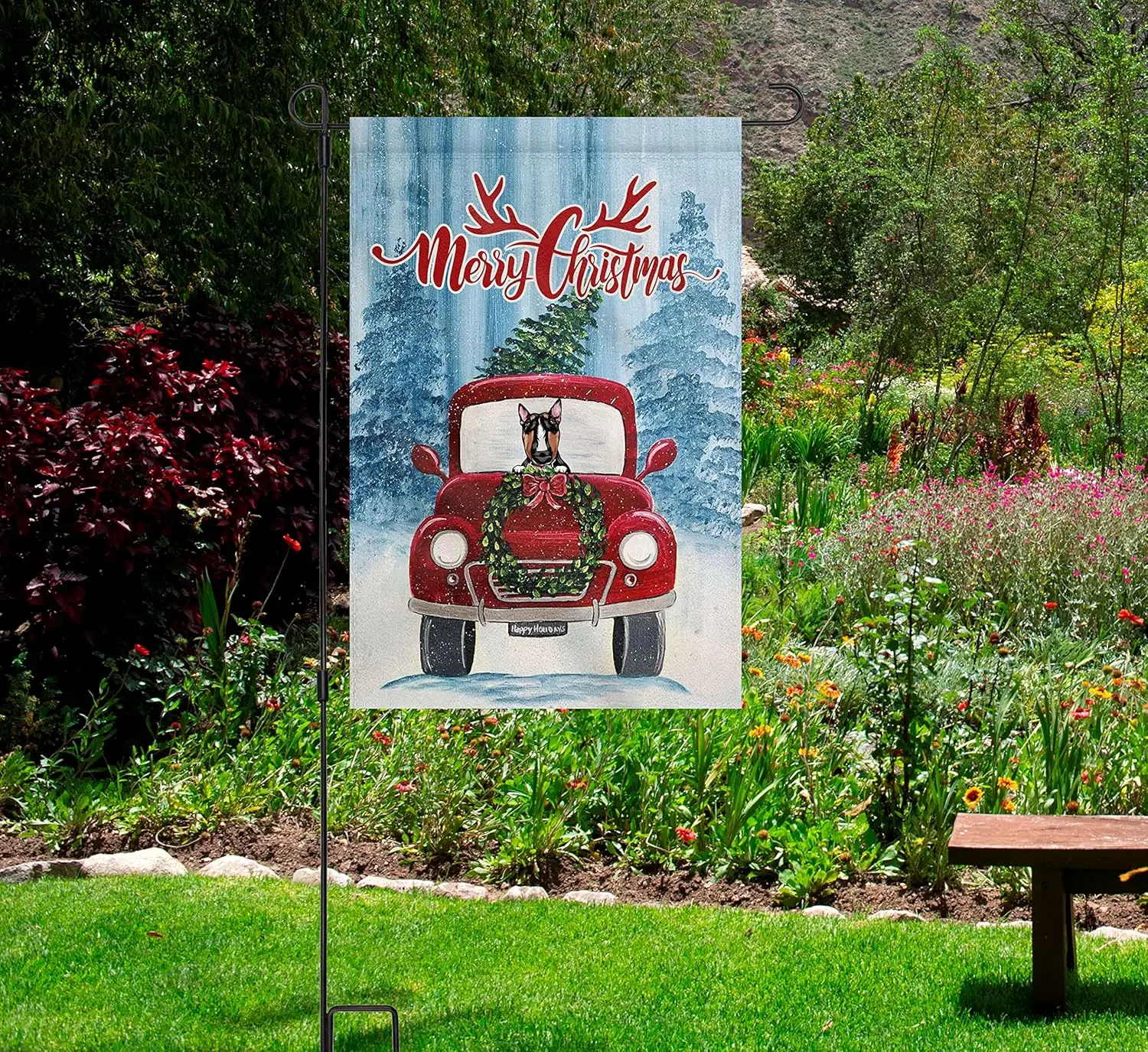 Забавный бультерьер с двусторонним принтом из мешковины дом двор лужайка