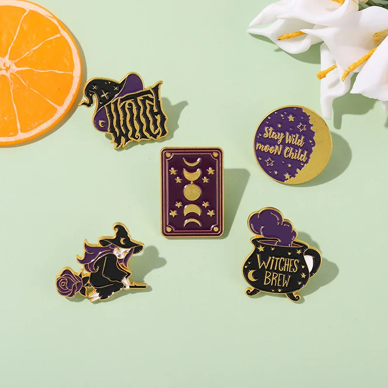 

Mage Friends Witch Lapel Pins Creativity Badges Magic Hat Enamel Pin Women's Brooch New Year Gift Christmas Jewelry Fashion