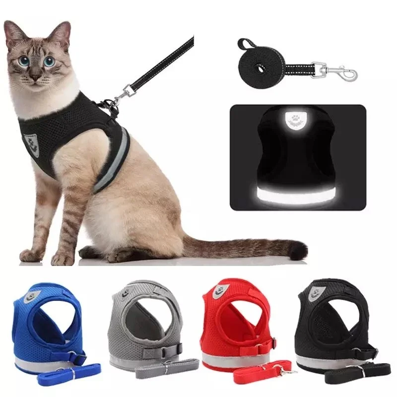 

Breathable Cat Harness And Leash Escape Proof Pet Clothes Kitten Puppy Dogs Vest Adjustable Easy Control Reflective Cat Harness