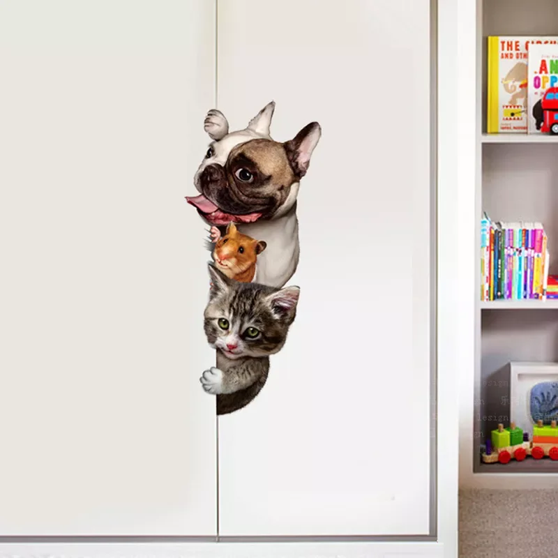 

NEW2022 Funny 3D Cat Dog Door wall sticker kids rooms living room home decor Wall background Art decals cute animal stickers dec
