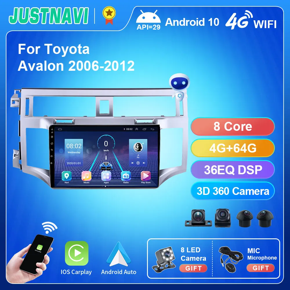 JUSTNAVI 2Din araba radyo Android 10.0 Toyota Avalon 2006 - 2012 Mutimedia oynatıcı Stereo kafa ünitesi Carplay NO 2din DVD WIFI