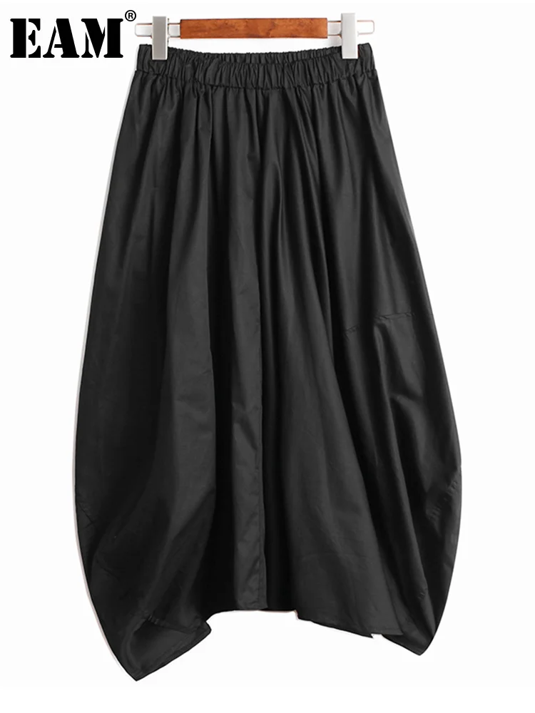 

[EAM] High Elastic Waist Black Pleated Irregular Casual Half-body Skirt Women Fashion Tide New Spring Autumn 2023 1DE2752