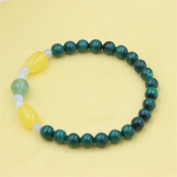 

ZFSILVER Trend Natural Stone Malachite Amber Aquamarine Bead Elastic Rope Bracelets Jewelry For Women DIY Accessories Party Gift