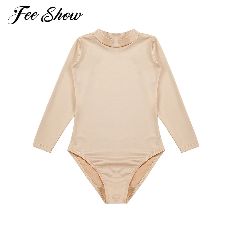 

Kids Girls Yoga Bodysuit Ballet Dance Training Costumes Mock/Round Neck Solid Color Long Sleeve Yoga Jumpsuit Gymnastics Leotard