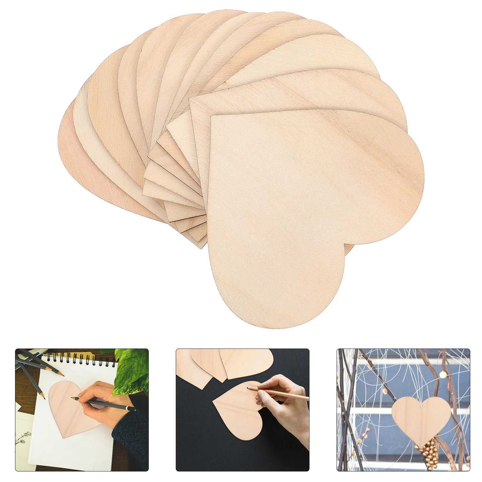 

50pcs Simple DIY Accessories Heart Shaped Wood Chips Graffiti Wooden Slices