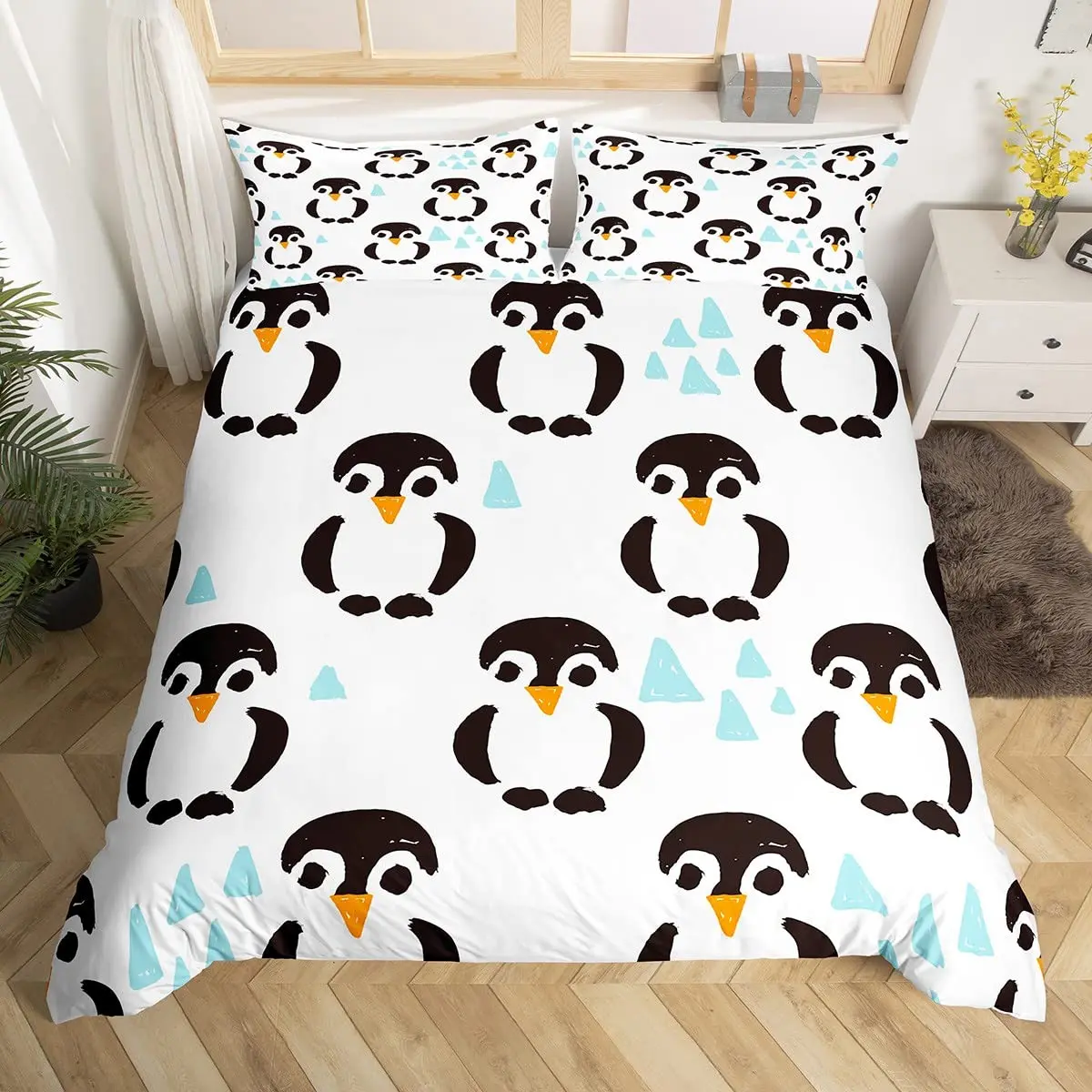 

Penguin Duvet Cover King/Queen Size,Cartoon Antarctic Animal Comforter Cover White 2/3pcs Polyester Quilt Cover for Kids Boys