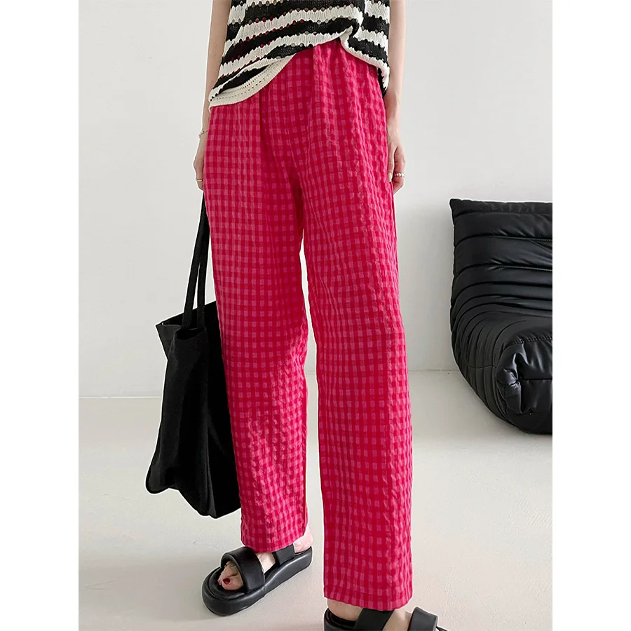 

Orange High Waist Gingham Print Wide Leg Pants