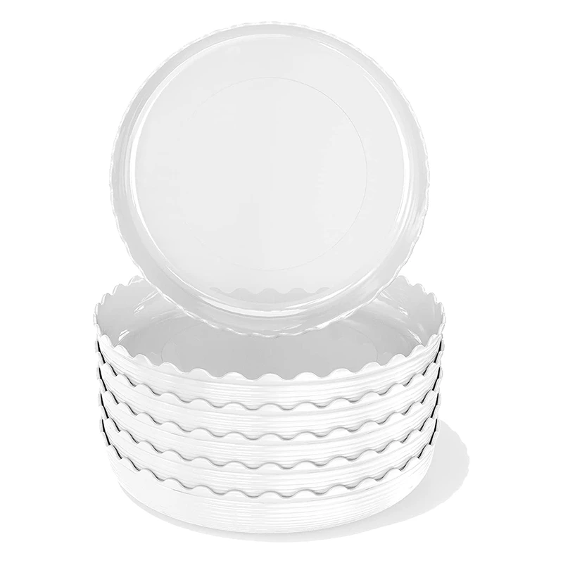 

HOT 6 Pack 12 Inch Plastic White Round Wave Plant Saucer,Flower Plant Pot Drip Tray Container For Garden And Out Door Plant