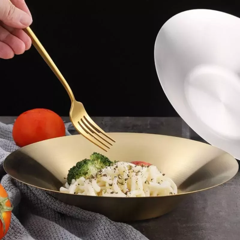 

Обеденная тарелка из нержавеющей стали 304, Золотая тарелка для фруктов в ресторане, тарелка для макаронных изделий, бытовая тарелка для десе...