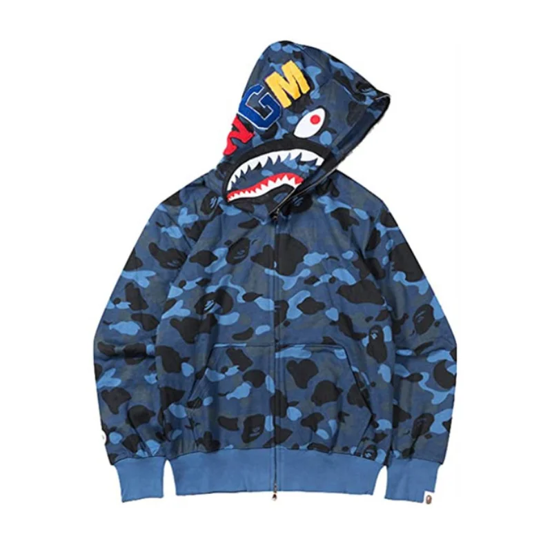 

Fashion Camouflage Couple Hoodie Casual Cardigan Hooded Bapes Shark Coat Street Men's Jacket Thin Section Sun Protection 2022