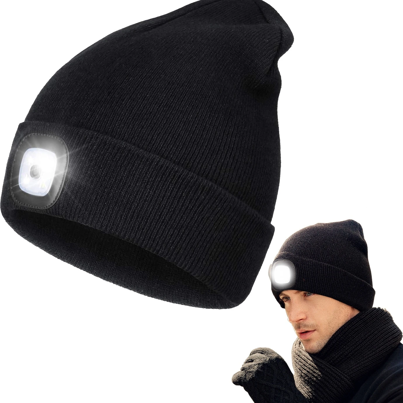 

Мужские зимние шапки унисекс со светодиодный Ной подсветкой, трикотажная шапка для велоспорта, походов, головные уборы, головные уборы с по...