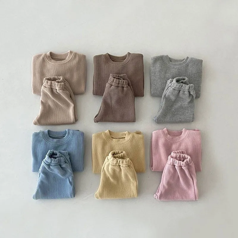 

2023 Korea New Baby Boy Tracksuit Solid Color Sweatshirt + Pants 2pcs Sport Suit Toddler Kids Outfits Girls Clothes Set