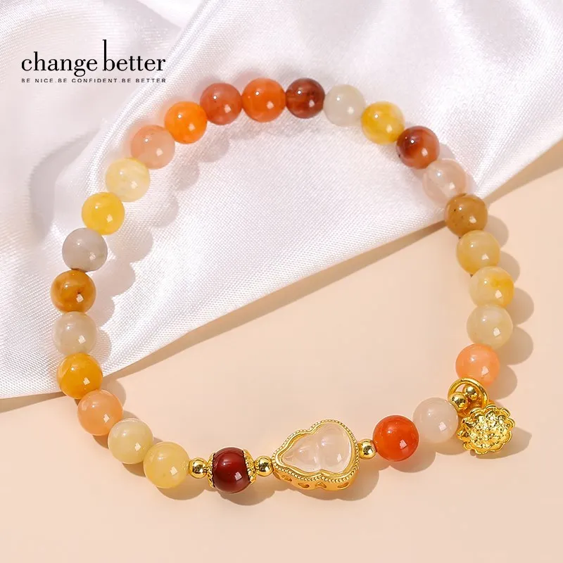 

Change Better Natural Stone Golden Silk Jade Lucky Gourd Strand Bracelets Women Elegant Colorful Bead Sweet Jewelry For Female