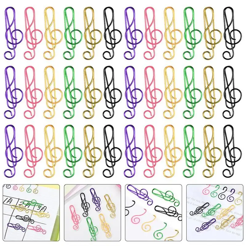 

75pcs Unique Music Note Shaped Clip Colorful Metal Clip Office Use Document Paper Clip Wear-resistant Metal Desk organizer