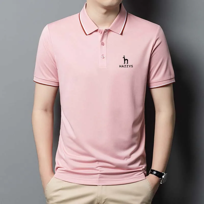 Men's HAZZYS Golf Wear Clothing Summer Men Shirt Solid Color Short Sleeve Casual Polo Business Sports Camping