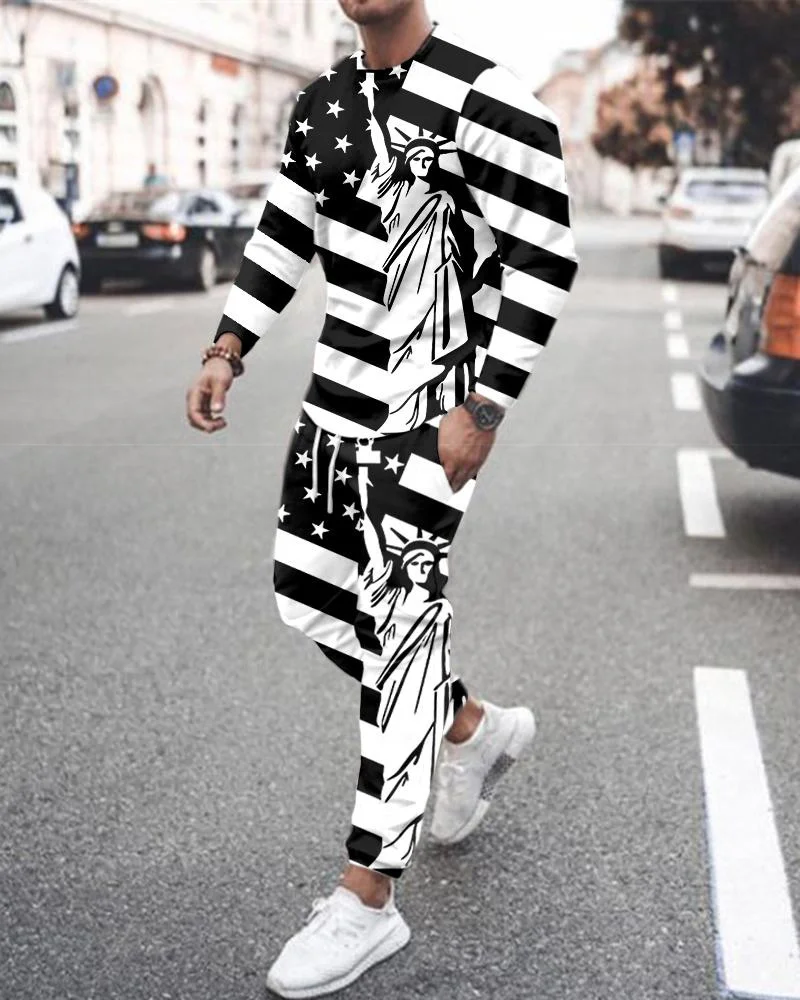 

New Autumn Sweatshirt Striped Casual Men's Trousers 3D Printing Men's Sportswear Outfit Oversized Men's 2 Piece Streetwear 2022