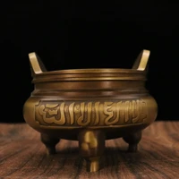 6 tibetan temple collection brass patina nafo sanskrit characters binaural cauldron three legged incense burner gather fortune