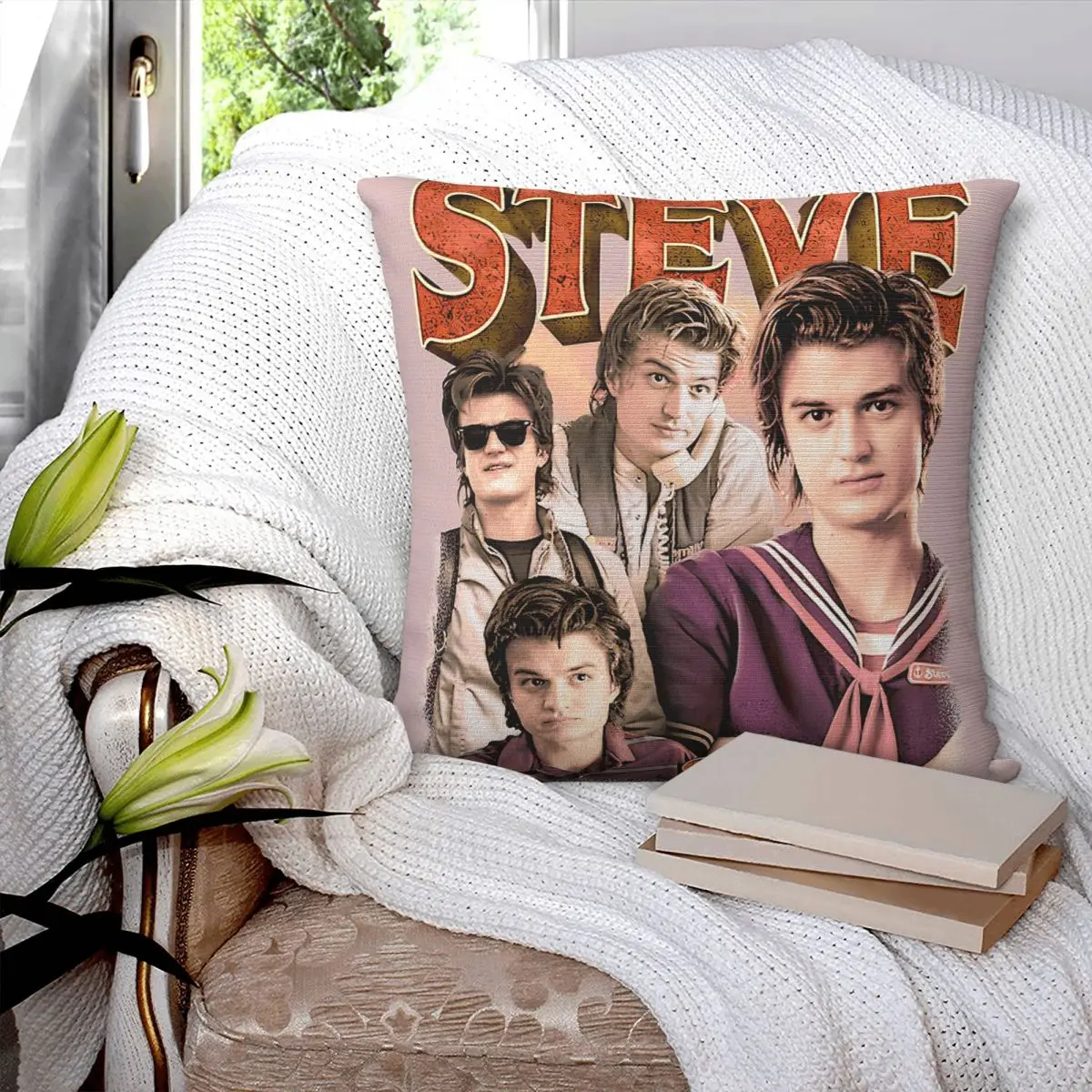 Фото Квадратная наволочка Steve Harrington Cool Guy из полиэстера, льна и бархата, креативная декоративная наволочка на молнии для дивана/кресла №3