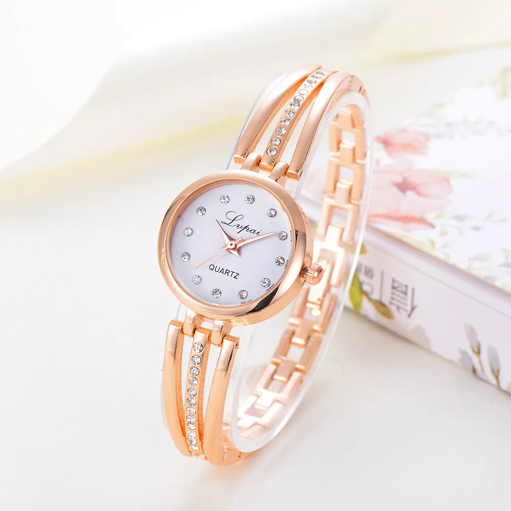 

Brand Watches Women Luxury Rose Gold Rhinestone Bracelet Wristwatch Ladies Alloy Simple Casual Quartz Watches Clock reloj mujer