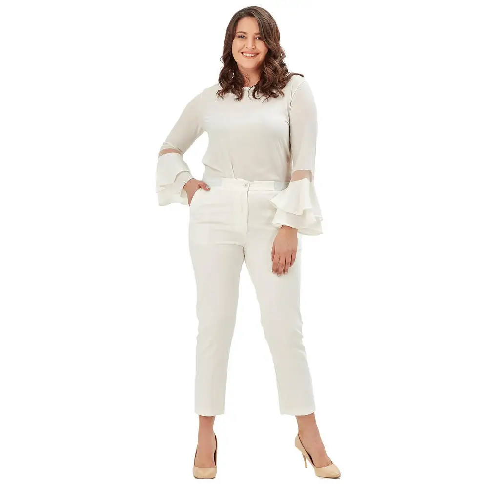 Fierte Women Plus Size Pants Nvr2151 Fabric Normal Elastic Waist Tight Trotting Wrist-Length Zipper Closure Button Spring Summer Thin