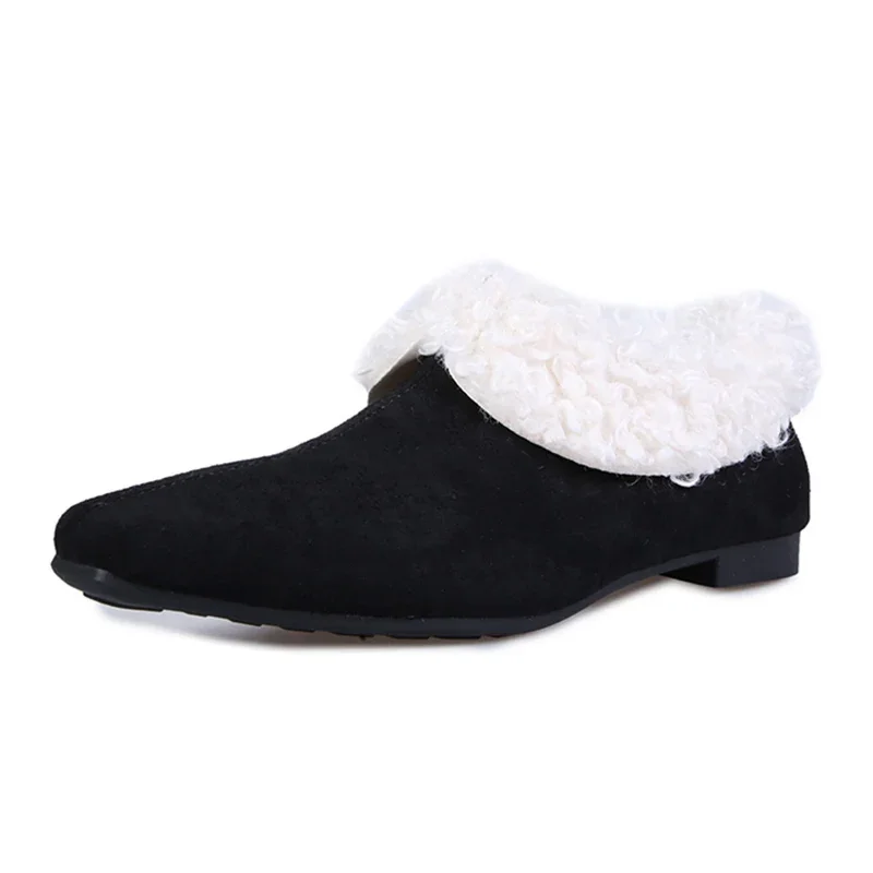 Женские ботильоны на меху замшевые короткие плюшевые модные хлопковые туфли с
