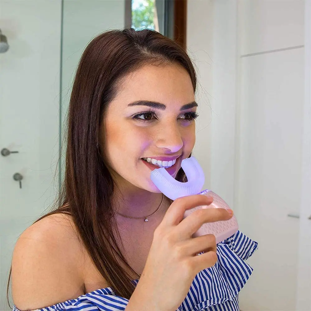

360 Degrees Intelligent Automatic Sonic Electric Toothbrush U Type 4 Modes Tooth Brush USB Charging Tooth Whitening Blue Light